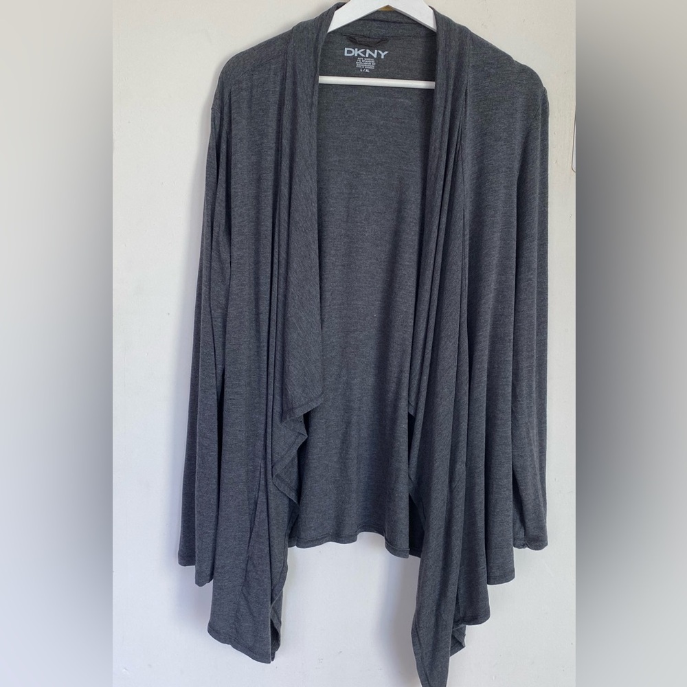 DKNY Dark Gray Open-Front Draped Cardigan